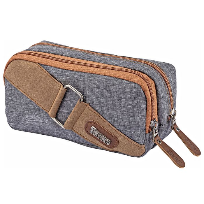 Trousse BRONS avec motif croix bouclée double zip - Gris