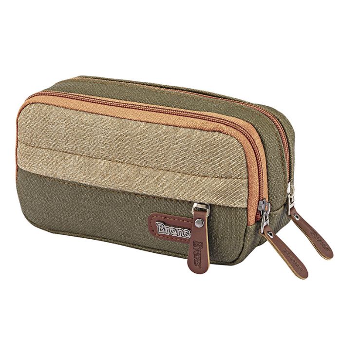 Trousse BRONS avec motif RADIAN DALLAS triple zip - Vert et marron