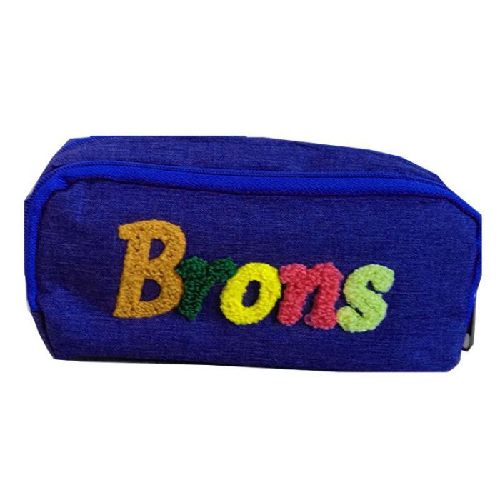 Trousse BRONS brodée double zip - Bleu Marine 