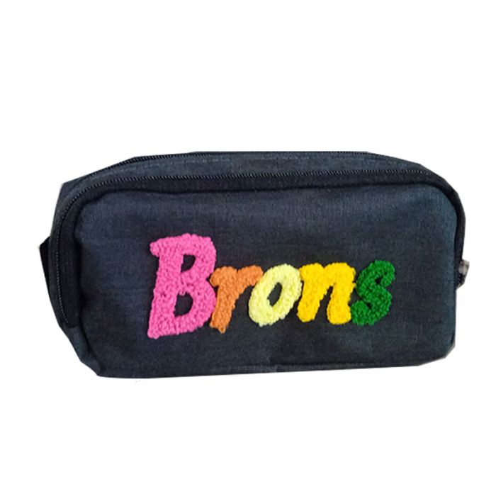 Trousse BRONS brodée double zip - Noir 	