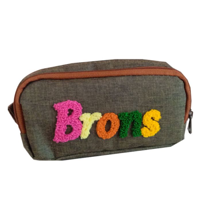 Trousse BRONS brodée double zip - Vert 