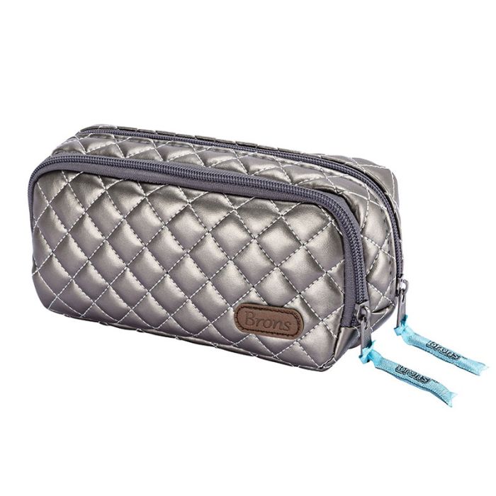 Trousse Capitonnée BRONS double zip - Gris