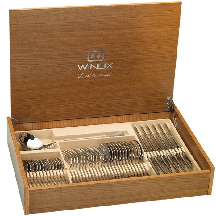 Coffret Couvert en Bois WINOX 49 Pièces Série Zephir Gold - Inox