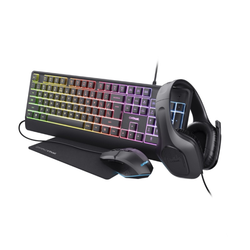 Ensemble 4 en1 TRUST Clavier Souris Casque Tapis - TRUST