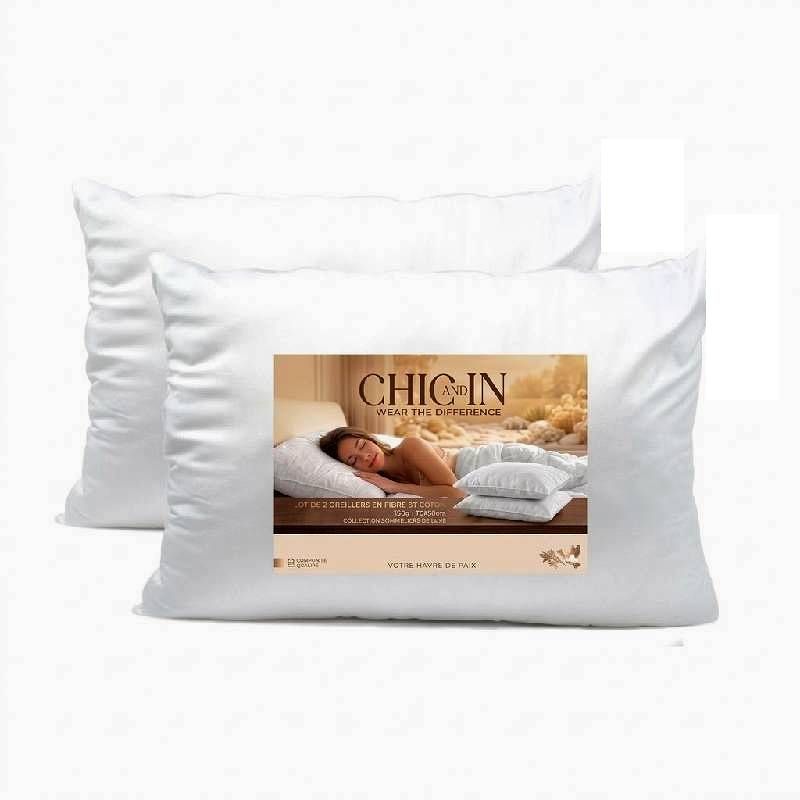 Ensemble de 2 Oreillers CHIC AND IN 70x50CM - Blanc - CHIC-AND-IN