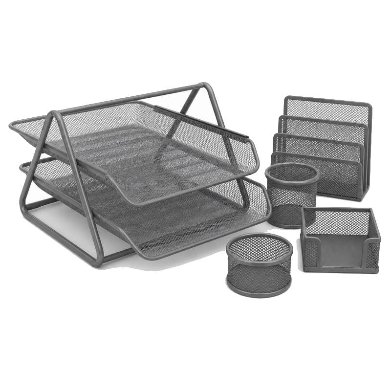 Ensemble De Bureau 5 Pièces Métal 2 étages - Gris - 6497