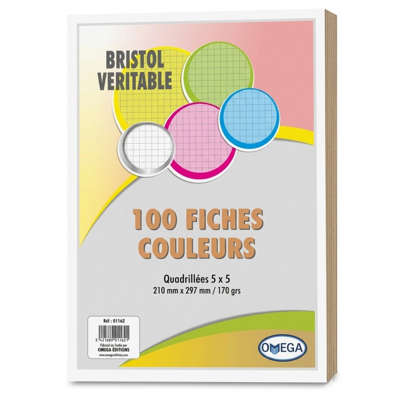 Fiches Bristol OMEGA A4 Jaune 5x5 180G 100F - 9162 - OMEGA