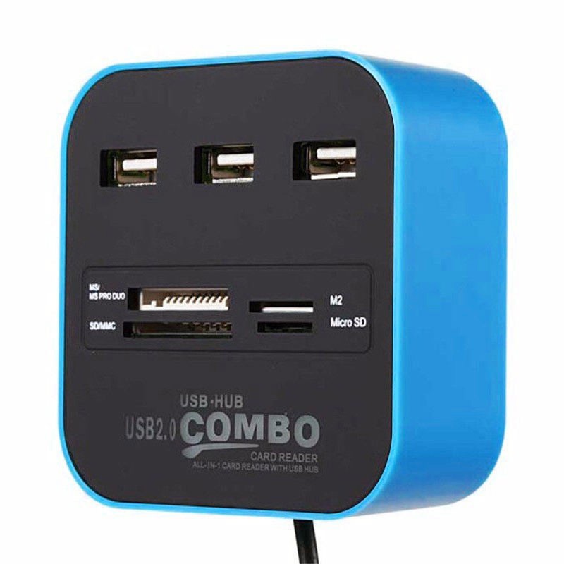 Hub USB COMBO 3 Ports + Lecteur de cartes - Noir Bleu
