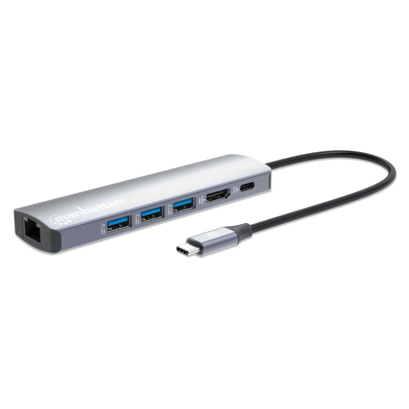 HUB USB MANHATTAN Hub Multiport 6 En 1 USB-C - Gris - MANHATTAN
