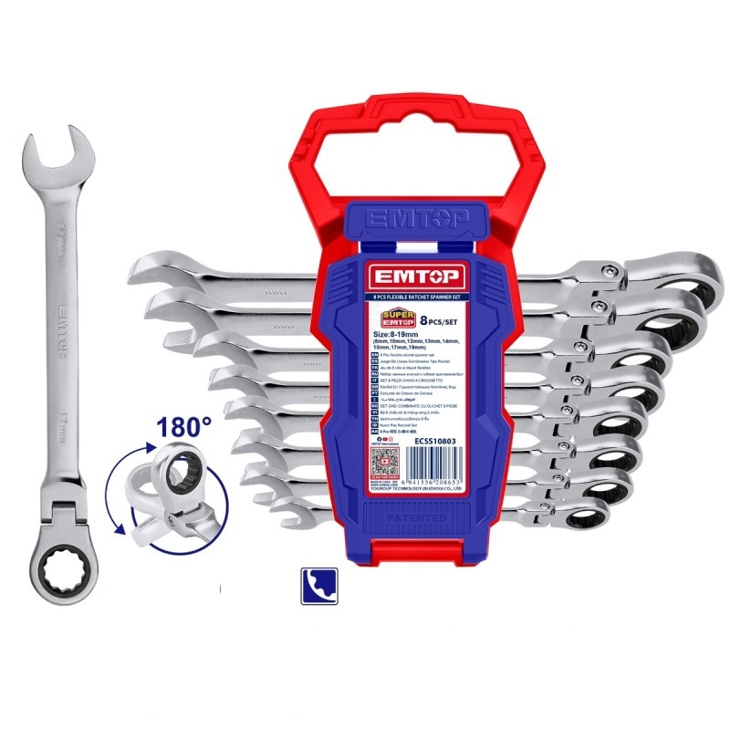 JEU 8 CLÉS A CLIQUET FLEXIBLE 8-19 EMTOP - ECSS10803