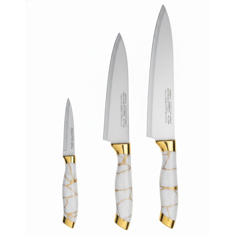 Set De 3 Couteaux Cuisine Premium KUNSION 3 Pièces - Blanc Doré - 6497