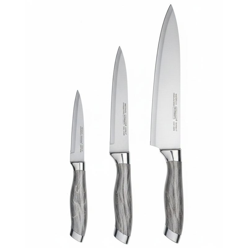Set De 3 Couteaux Cuisine Premium KUNSION 3 Pièces - Maron Marbre - 6497