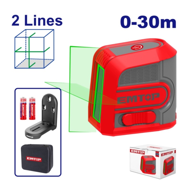 Niveau Laser 2 Lignes Vert EMTOP ESLE2M03 30 Mètres