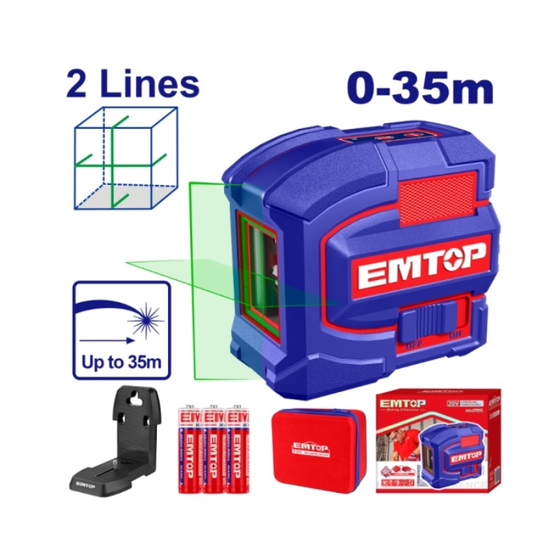 Niveau Laser EMTOP ESLE21601 2 Lignes Vert 35 Mètres
