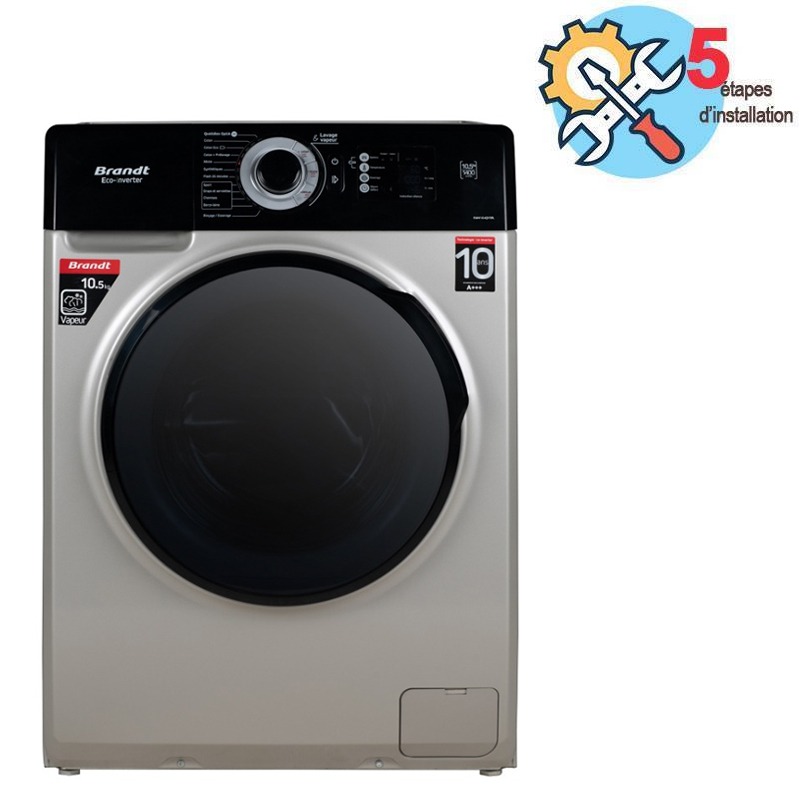 Lave Linge Frontal BRANDT BAM104QVSABL 10.5kg - Silver - Brandt