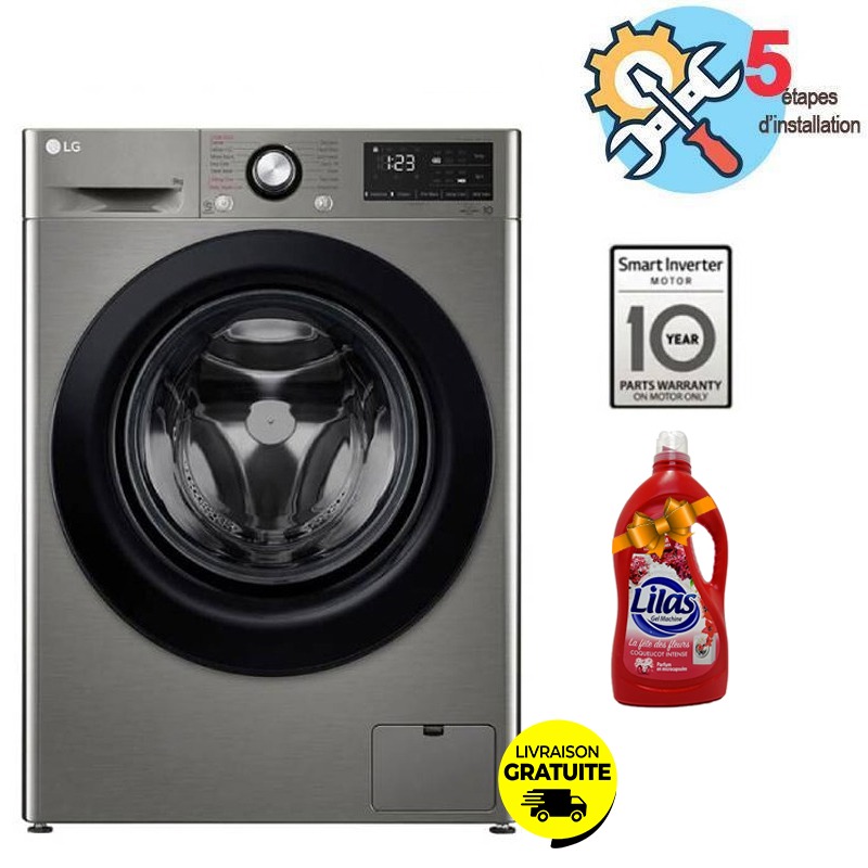 Lave Linge Frontal LG Vivace F4R3VYG6P 9kg + Lessive Gel Machine LILAS - LG