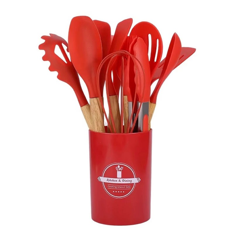 Lot De 12 Ustensiles De Cuisine En Silicone - Rouge