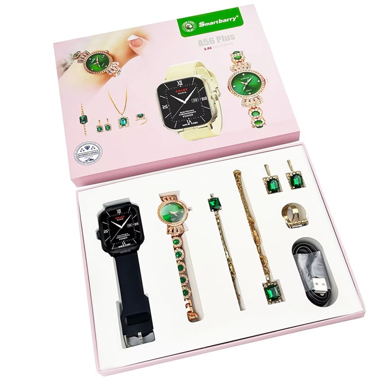 Montre Connectée SMARTBARRY A56 Plus + 5 Bijoux - Noir