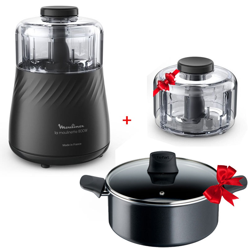 Moulinette MOULINEX DPA7R8M2 1000W - Noir + Faitout avec Couvercle 24 cm - Moulinex