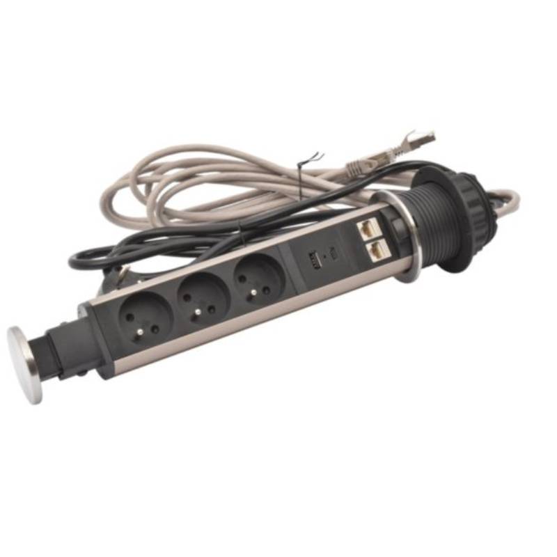 Multiprise LEGRAND Incara Tower 60 3 Prises 2P+T, 2 RJ45, USB Type A+C