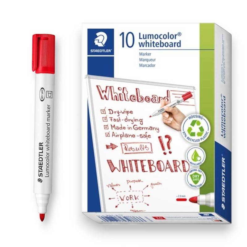 de 10 Marqueurs STAEDTLER Lumocolor Pour Tableau Blanc - Rouge