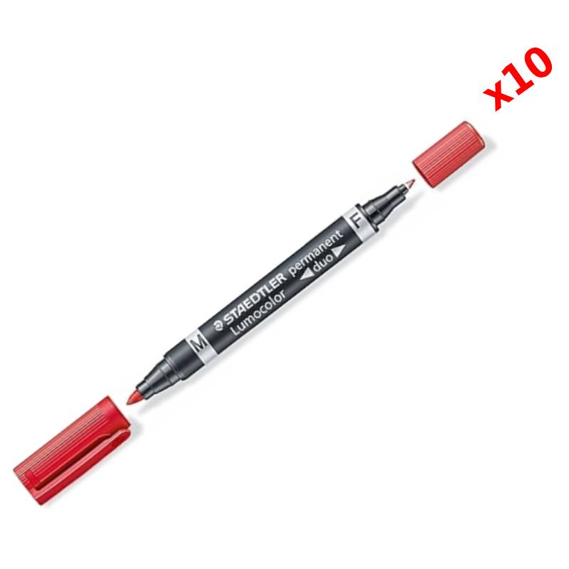 de 10 Marqueurs Permanent double pointe STAEDTLER Lumocolor Rouge