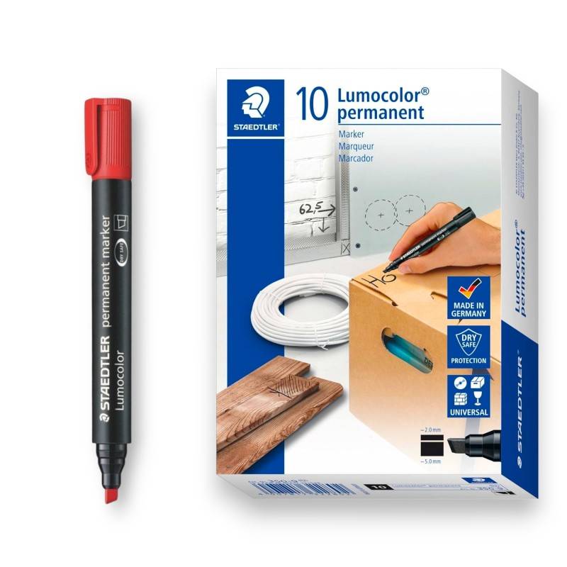 de 10 Marqueurs Permanent STAEDTLER LUMOCOLOR 350 - Rouge