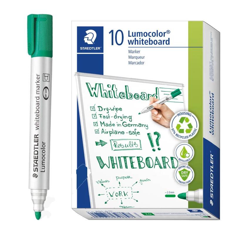 de 10 Marqueurs STAEDTLER Lumocolor Pour Tableau Blanc - Vert