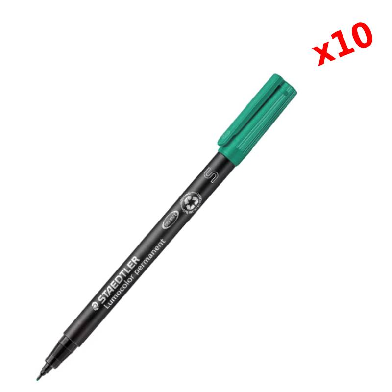 de 10 Stylos Lumocolor permanent STAEDTLER universel S Vert