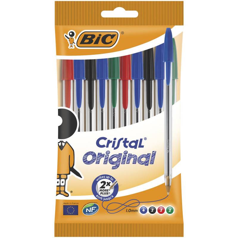 de 10 Stylos BIC Blister Cristal Med Assortis - 601125