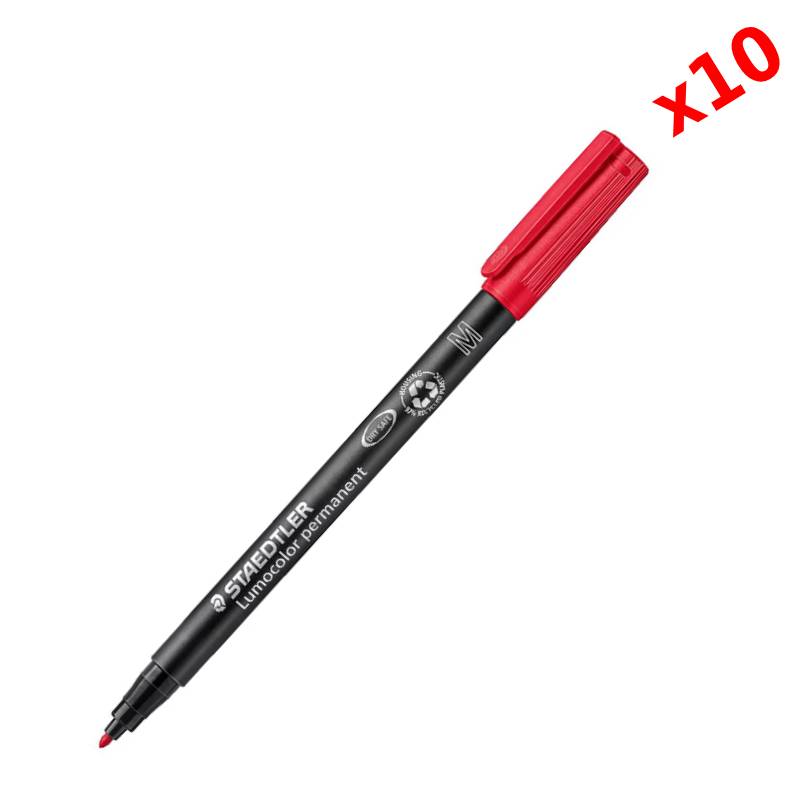 de 10 Stylos permanent STAEDTLER universel Lumocolor M Rouge