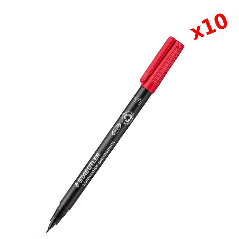 de 10 Stylos Permanent STAEDTLER universel Lumocolor S Rouge