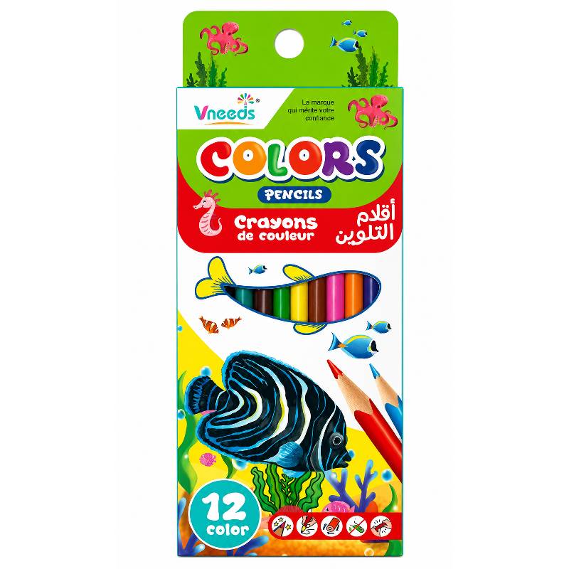 de 12 Crayons VNEEDS Grand Modèle Couleur Assortis - VNEEDS