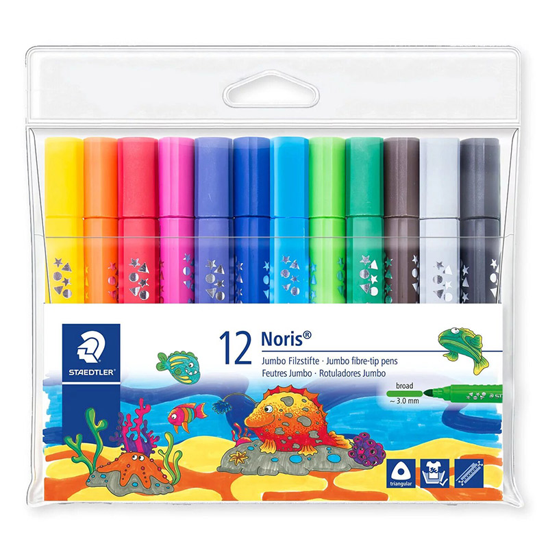 de 12 Feutre à pointe fibre STAEDTLER géante triangulaire Noirs jumbo