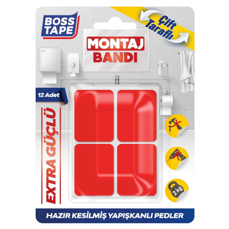 de 12 Rubans de montage BOSS TAPE double face en acrylique 25x30mm
