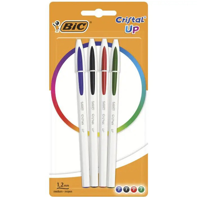 de 4 Stylos Blister BIC à Bille Cristal Up - Couleurs Assortis(94640)