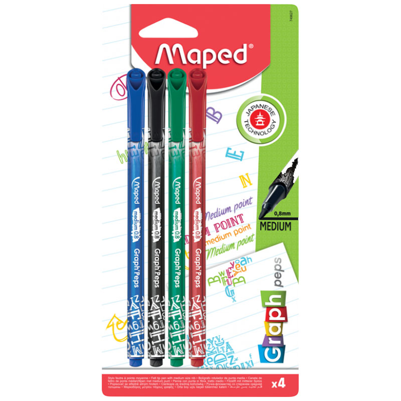 De 4 Stylos Feutres MAPED Graph'Peps Medium - Assortis