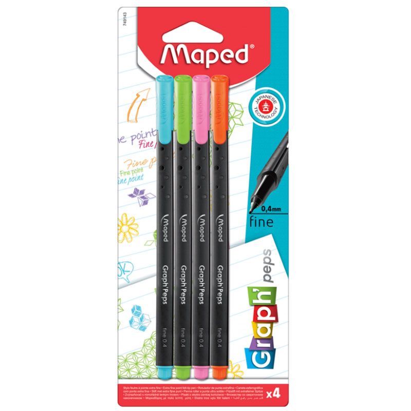 Pack De 4 Stylos P Fin MAPED Graph'Peps - Assortis - MAPED