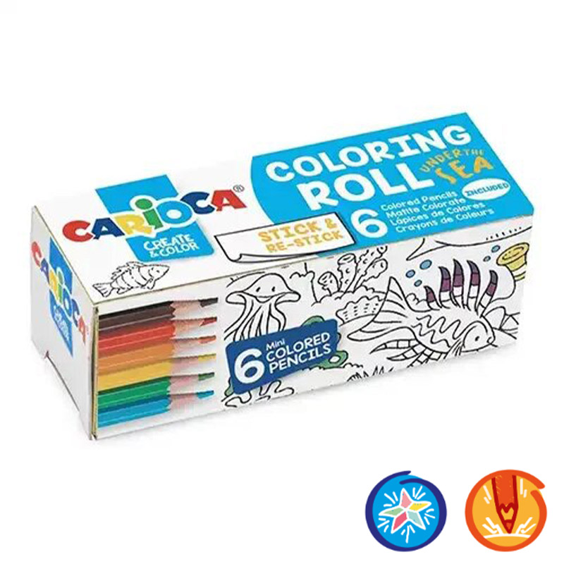 de 6 MINI Crayons de Couleur CARIOCA Avec Rouleau Adhesif SEA 85X10CM - CARIOCA