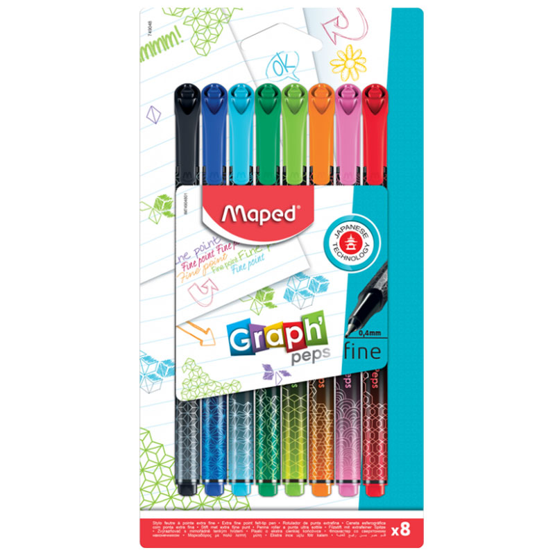 Pack De 8 Stylos Fin MAPED Graph'Peps Deco - Assortis - MAPED