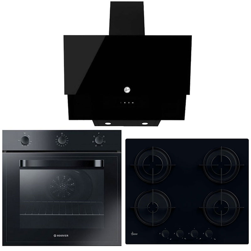 Cuisine Hoover : Four Encastrable + Table Gaz Verre + Hotte Décorative Noir - HOOVER