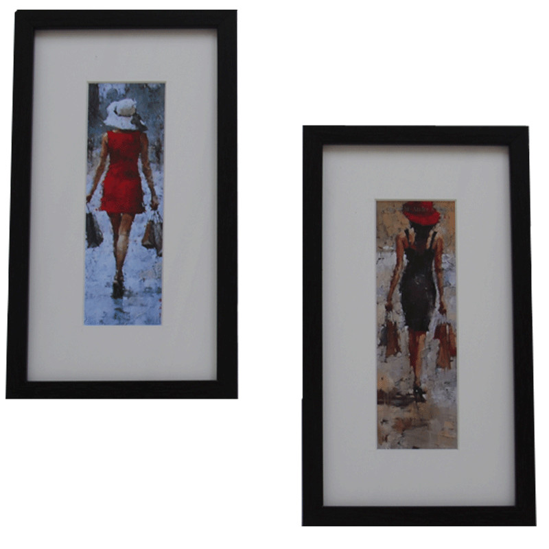 de 2 Tableaux De Décoration Femmes Aux Chapeaux 16 x 19 cm