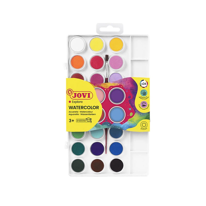 Palette de 24 galets d'aquarelles de 22mm couleurs assorties