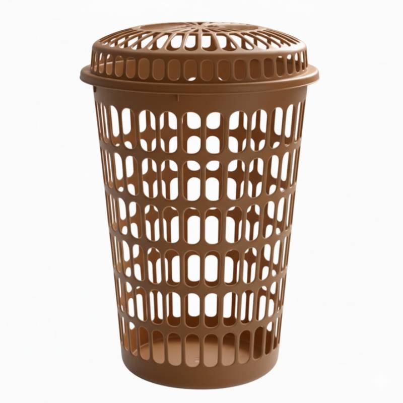 Panier à Linge Plastique Avec Couvercle - Marron