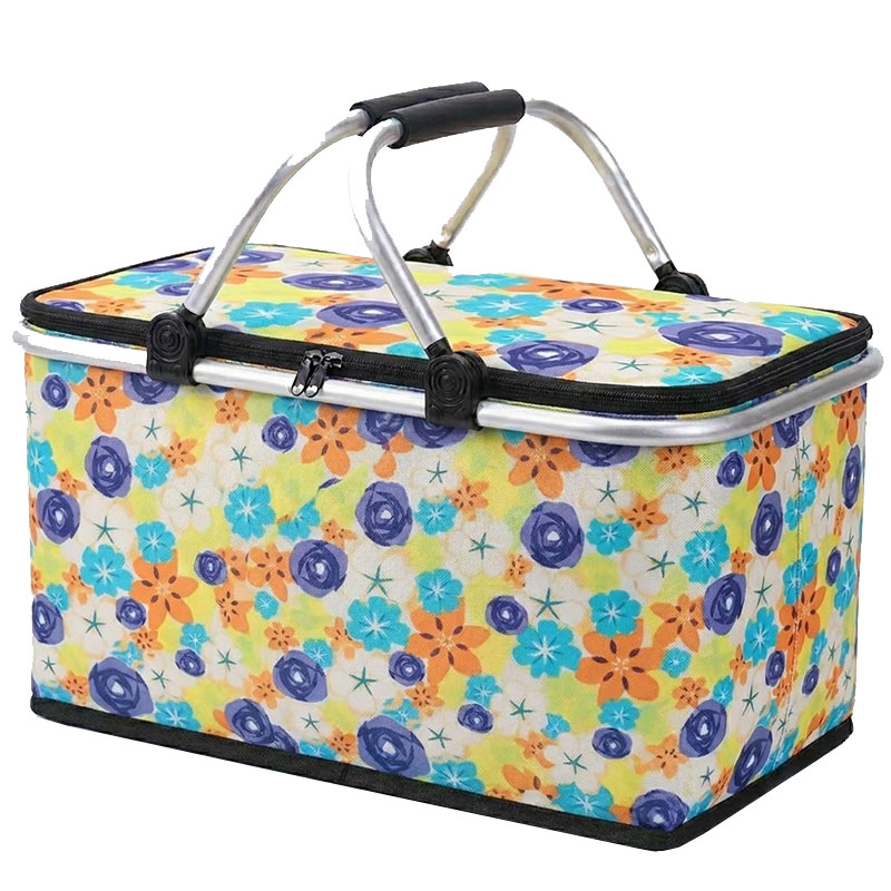 Panier Pique-Nique Isotherme Pliable Pour Plage - Fleur Bleu