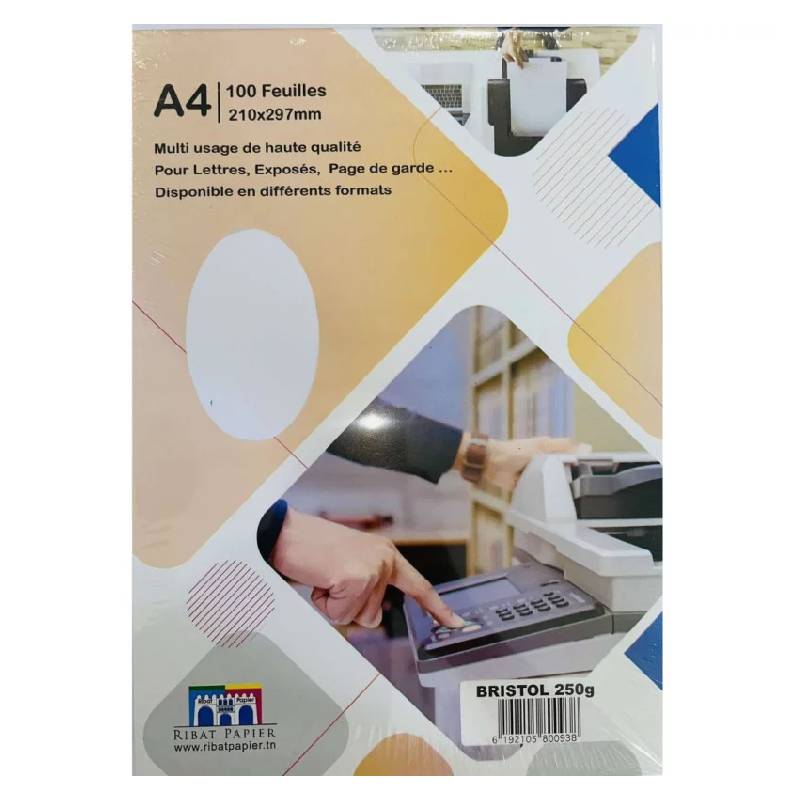 Paquet 100 Feuilles Bristol RIBAT Blanc A4 250G - RIBAT-PAPIER
