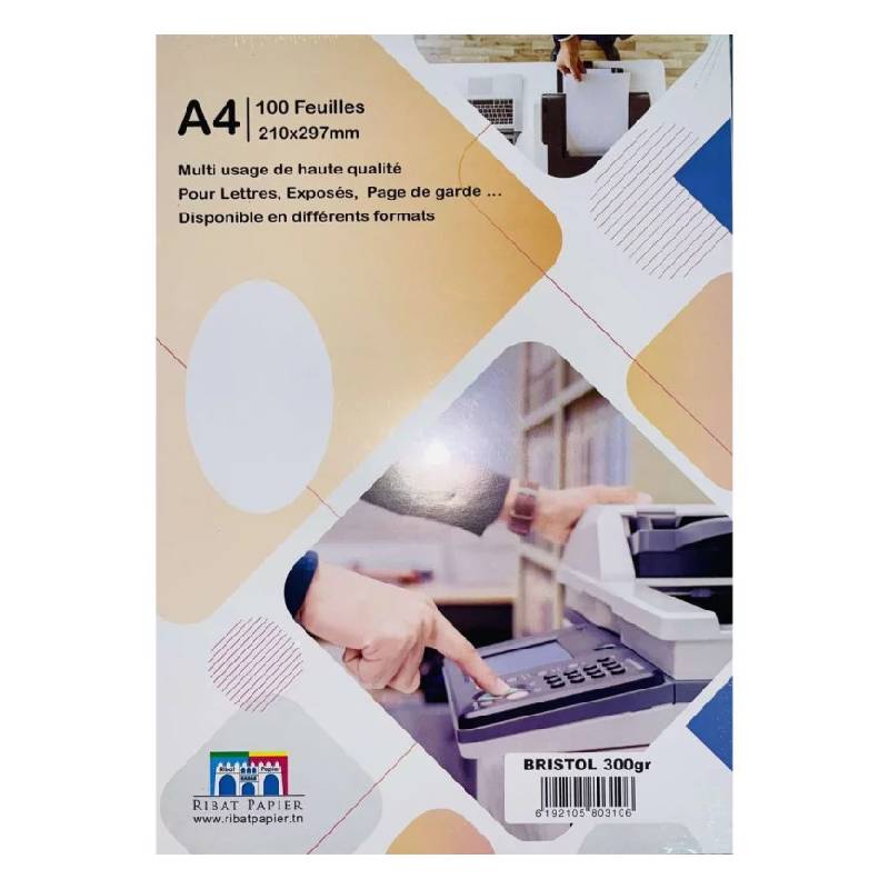 Paquet 100 Feuilles Bristol RIBAT Blanc A4 300G - RIBAT-PAPIER