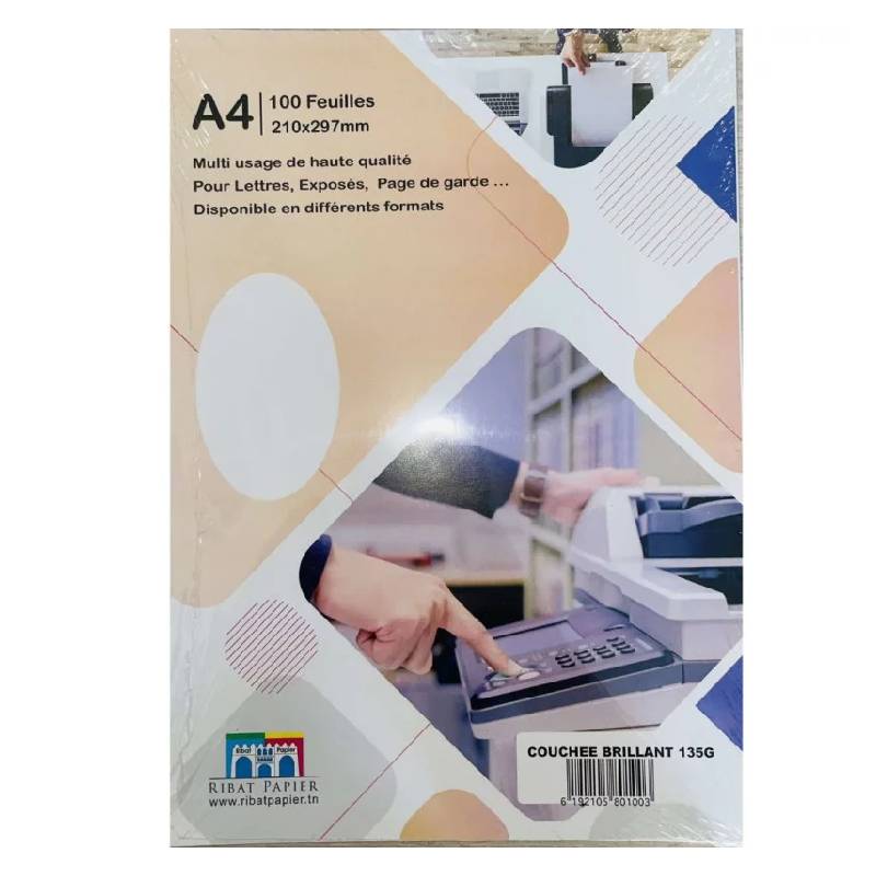 Paquet 100 Feuilles Couché Brillant RIBAT Blanc A4 135 G - RIBAT-PAPIER