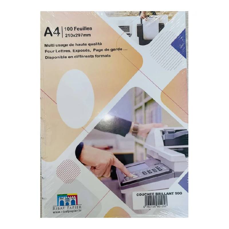 Paquet 100 Feuilles Couché Brillant RIBAT Blanc A4 90G - RIBAT-PAPIER