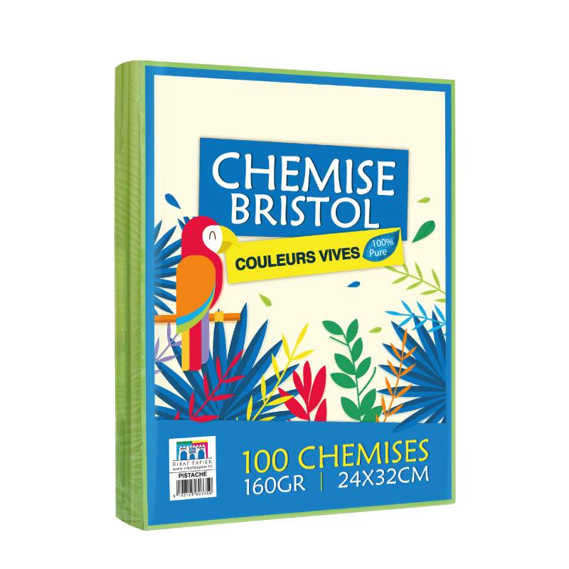 Paquet de 100 Chemises RIBAT Bristol Vives 160G 24*32 - Pistache - RIBAT-PAPIER